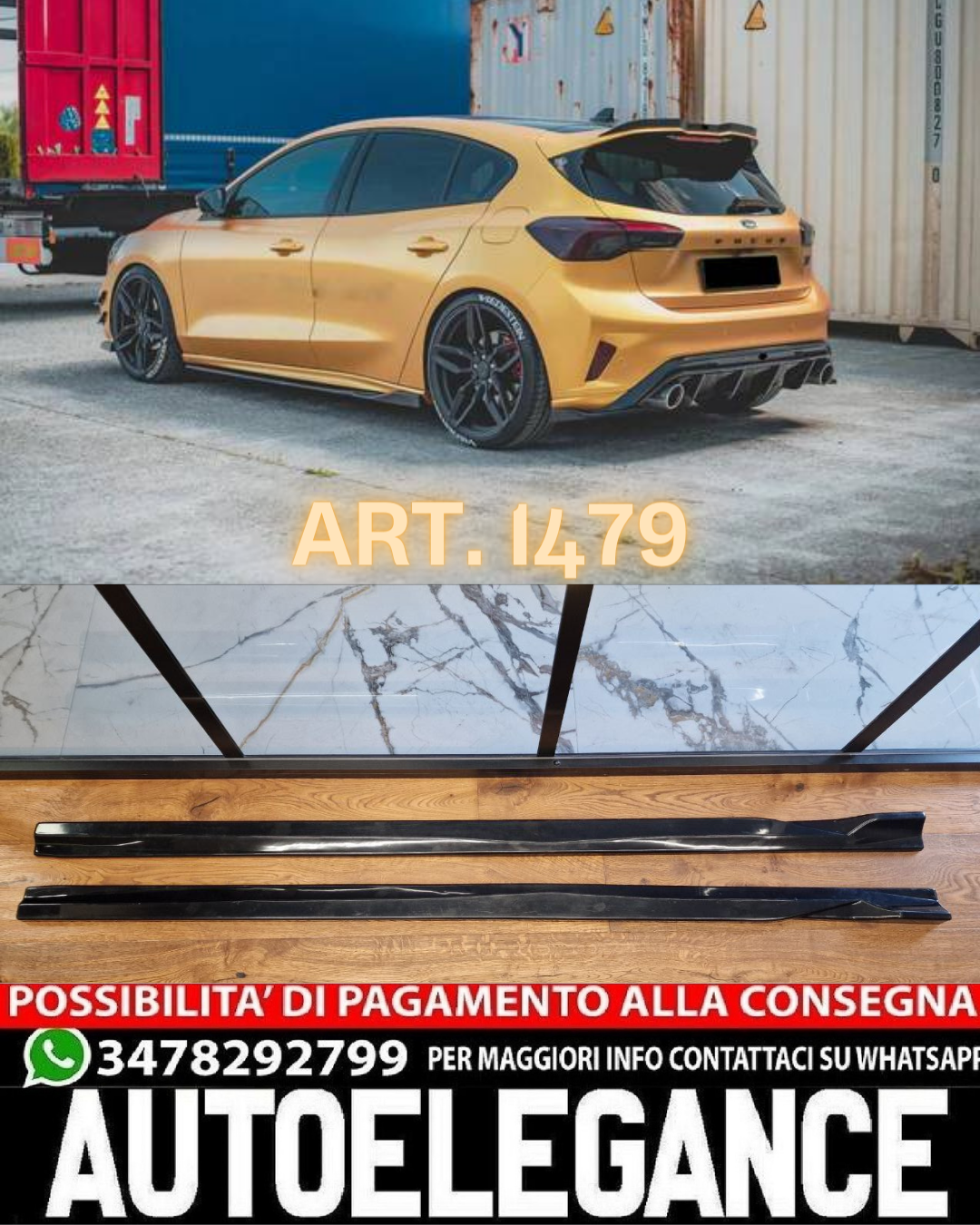 SOTTO MINIGONNE ADATTE PER FORD FOCUS MK4 2019+ NERO LUCIDO LOOK SPORTIVE