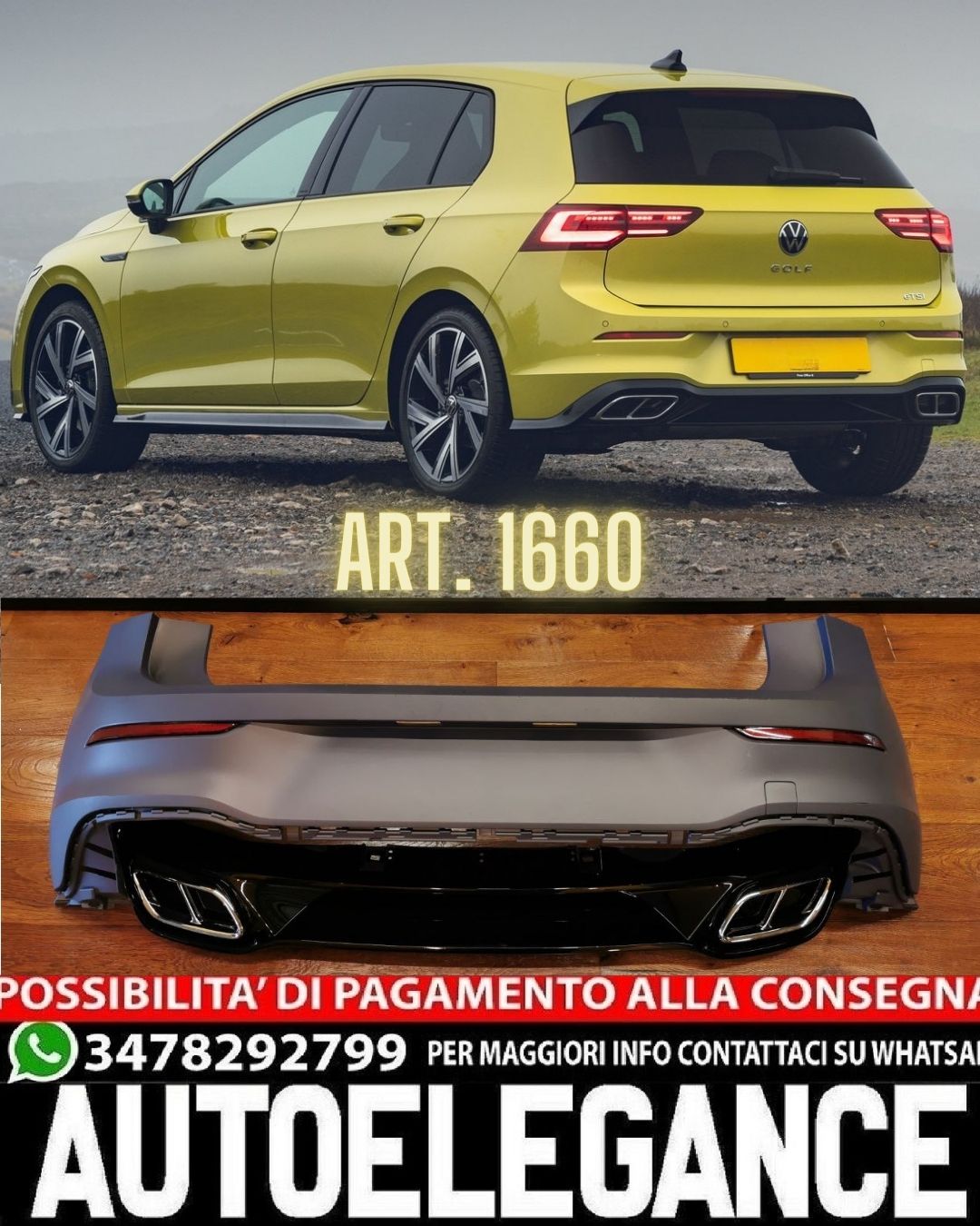 PARAURTI POSTERIORE ADATTO PER VW GOLF 8 2020+ LOOK RLINE NERO LUCIDO