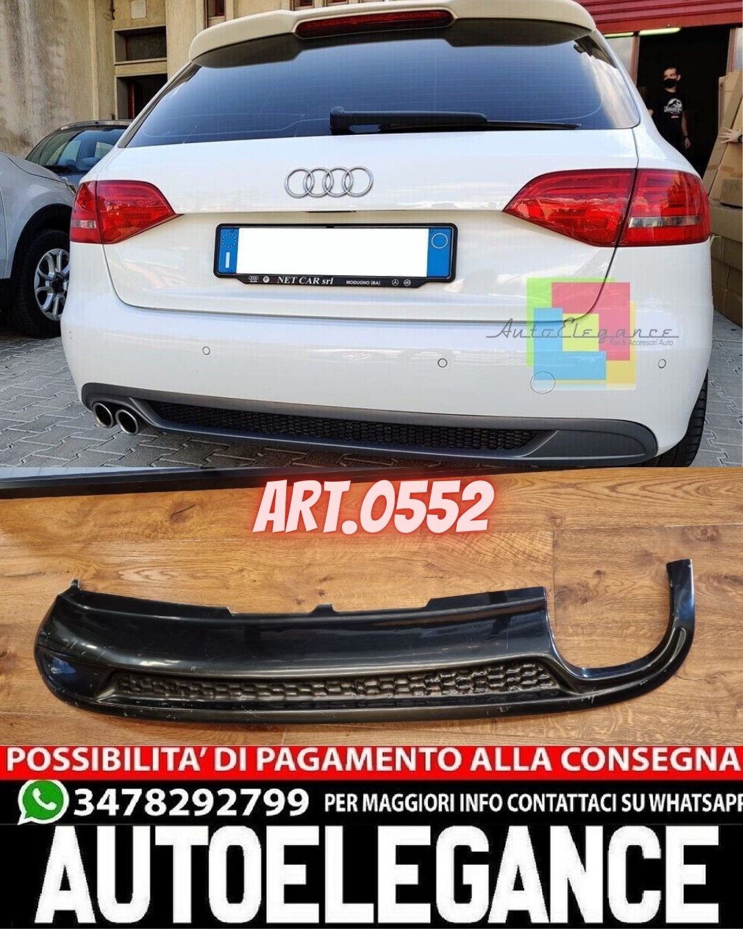 DIFFUSER SUITABLE FOR AUDI A4 B8 2007-2011 LOOK SLINE 2SX GLOSSY BLACK - PRINTING DEFECTS PROMO