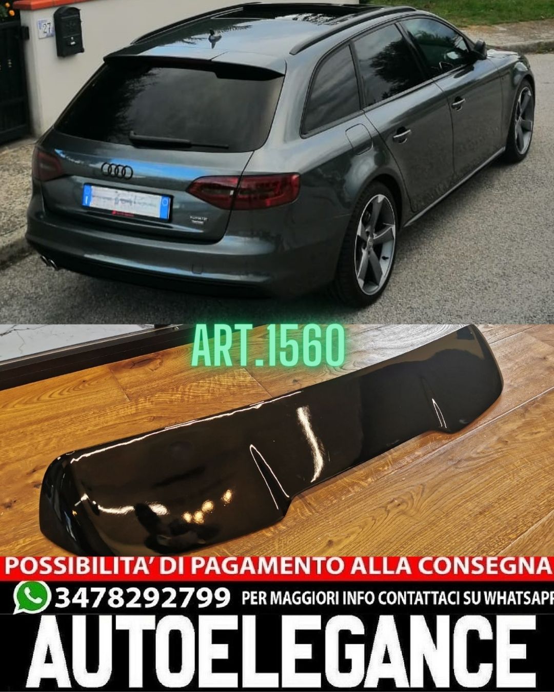 SPOILER TETTO ADATTO PER AUDI A4 B8 RS4 2007-2016 LOOK NERO LUCIDO