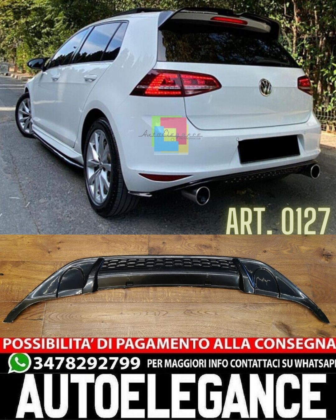DIFFUSORE ADATTO PER VW GOLF 7 2012-2017 LOOK GTI 1+1 DESIGN NERO LUCIDO