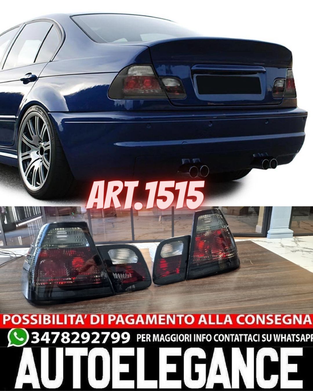 FANALI POSTERIORI ADATTI PER BMW SERIE 3 E46 LOOK NERI DESIGN SPORTIVO