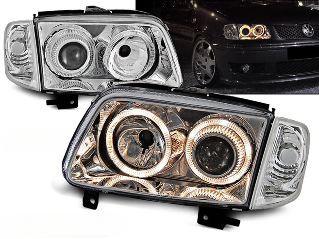 FARI ANTERIORI ANGEL EYES CROMATI per VW POLO 6N2 10.99-10.01