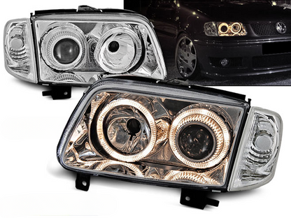 FARI ANTERIORI ANGEL EYES CROMATI per VW POLO 6N2 10.99-10.01
