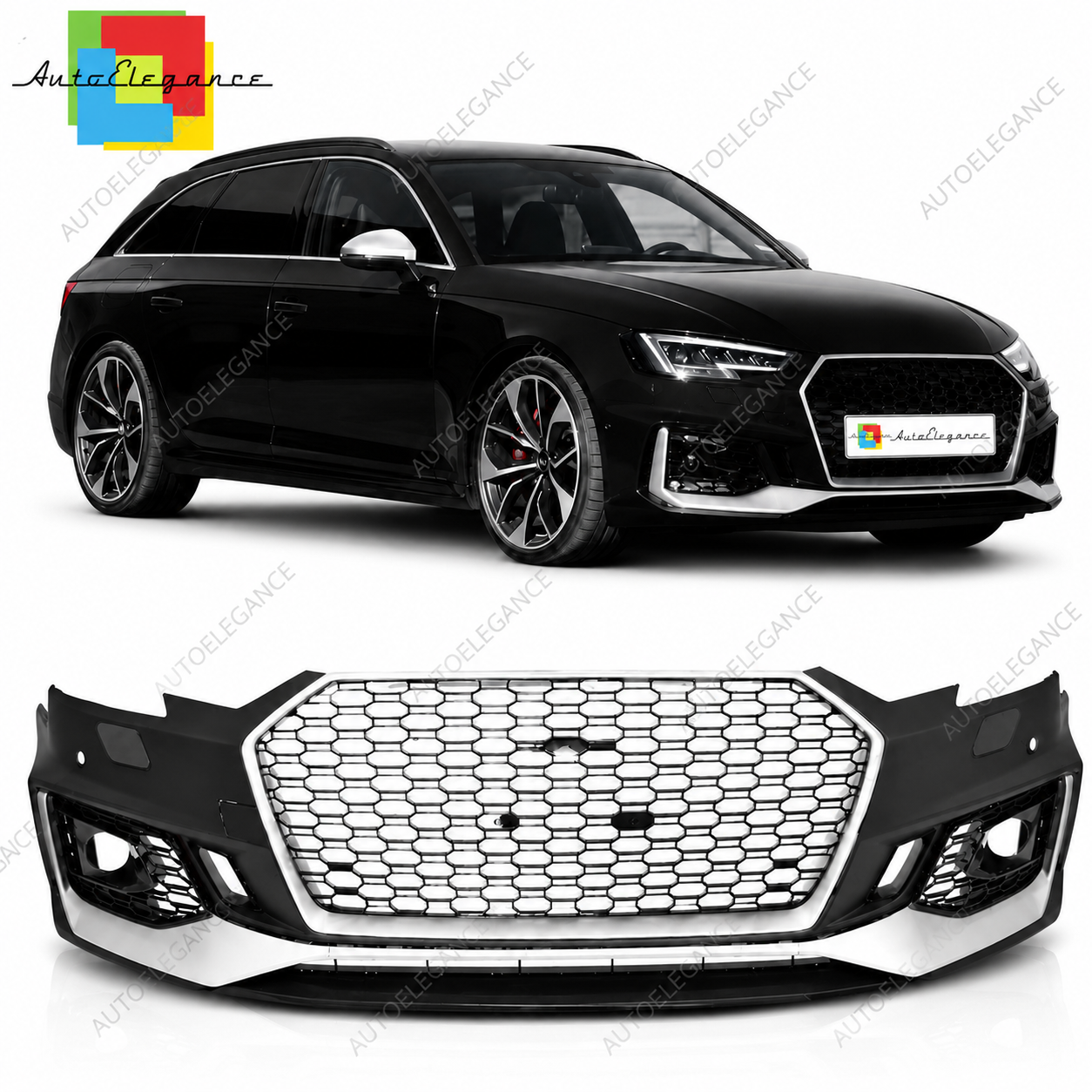 👉Paraurti Anteriore Audi A4 B9 15-19 RS4 PDC SRA Griglie Argento Nero👈