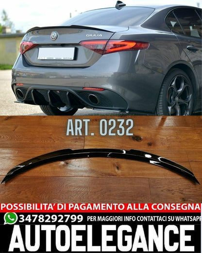 SPOILER ADATTO PER ALFA ROMEO GIULIA GIULIETTA LOOK NERO LUCIDO DESIGN SPORTIVO