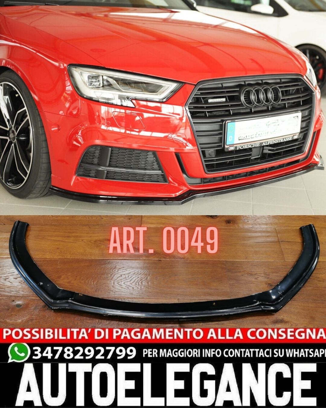 SPLITTER ADATTO PER AUDI A3 8V 2016-2019 LIFT S3 SLINE NERO LUCIDO (LISCIO)