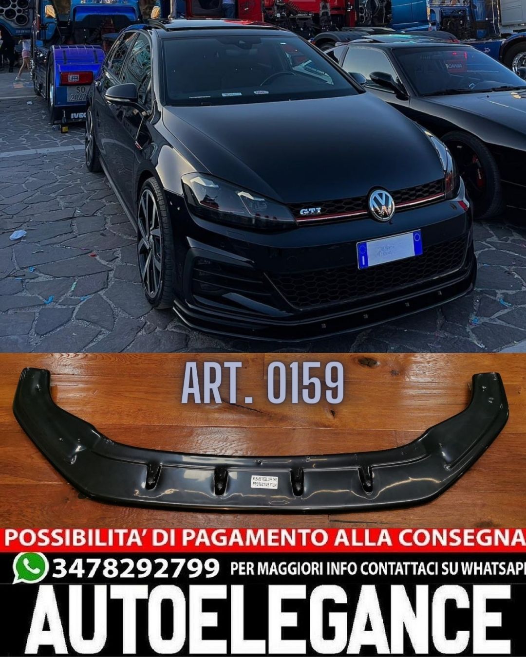 SPLITTER ADATTO PER VW GOLF 7.5 GTI GTD RLINE 2017-2019 LOOK NERO LUCIDO V1