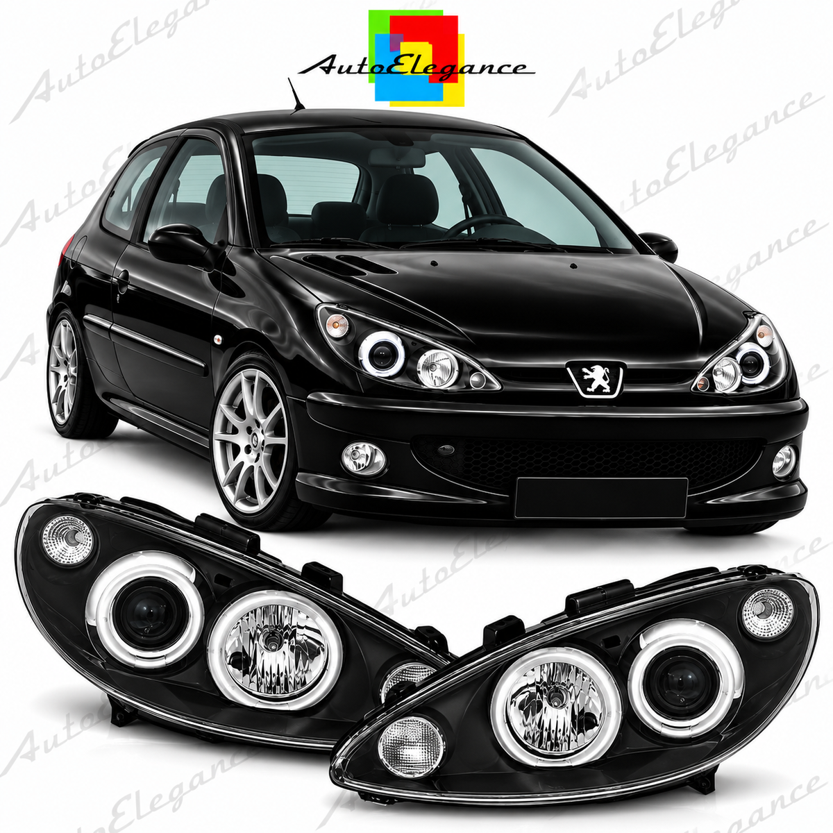 ART.11068 FARI ANTERIORI ADATTO PER PEUGEOT 206 02 NERO LED