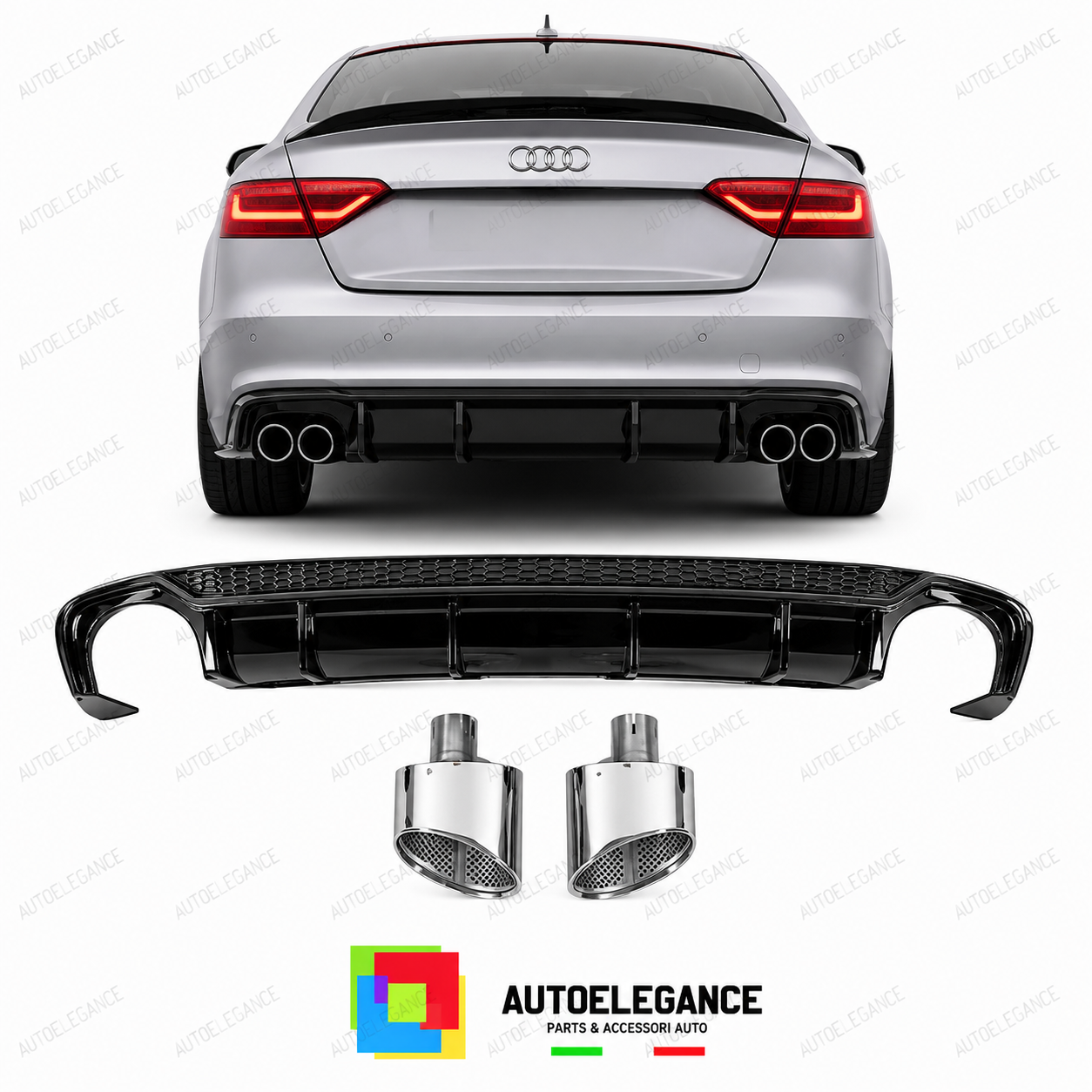 DIFFUSORE AUDI A5 SPORTBACK SLINE 17- LOOK RS5 + TERMINALI DI SCARICO