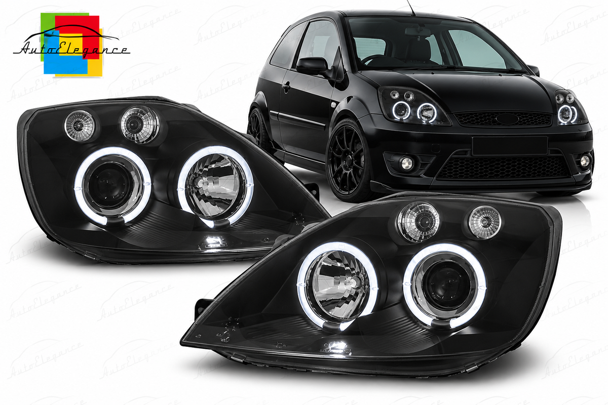 FARI ANTERIORI ANGEL EYES NERI ADATTI PER FORD FIESTA MK6 05.02-08.05