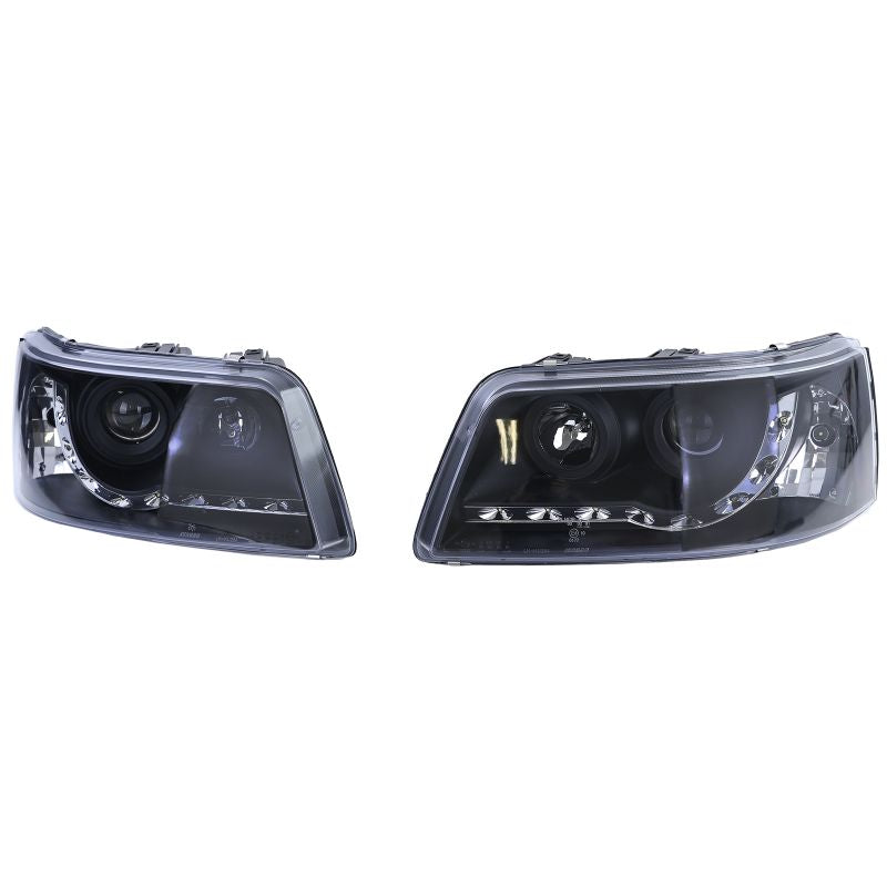 Coppia Fari H1/H1 Nero Smoke LED DRL VW T5 Transporter 2003-2009