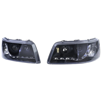 Coppia Fari H1/H1 Nero Smoke LED DRL VW T5 Transporter 2003-2009