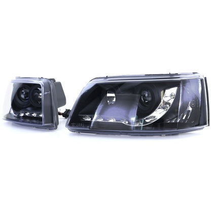 Coppia Fari H1/H1 Nero Smoke LED DRL VW T5 Transporter 2003-2009