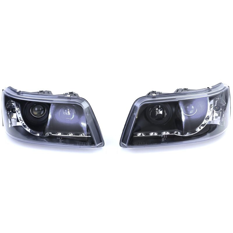 Coppia Fari H1/H1 Nero Smoke LED DRL VW T5 Transporter 2003-2009