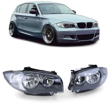 Coppia Fari Anteriori H7/H7 Neri per BMW Serie 1 E81 E82 E87 E88 (dal 2004)
