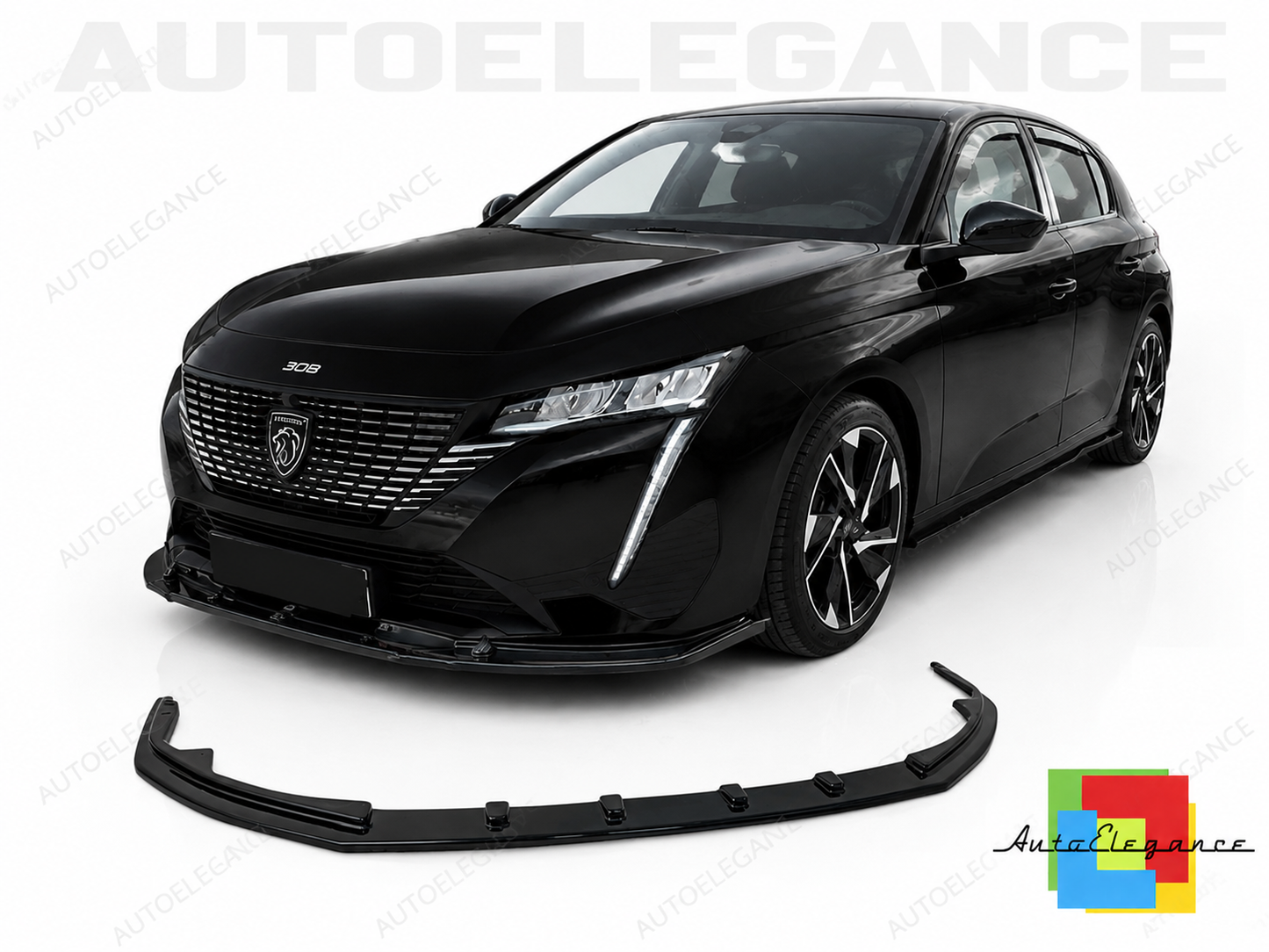 👉SPLITTER ANTERIORE ADATTO PER PEUGEOT 308 MK3 (2021-) ABS NERO LUCIDO👈