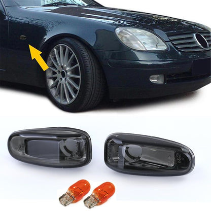 KIT FRECCE LATERALI CLEAR GLASS BLACK SMOKE CON LAMPADINE PER MERCEDES 1995-2003