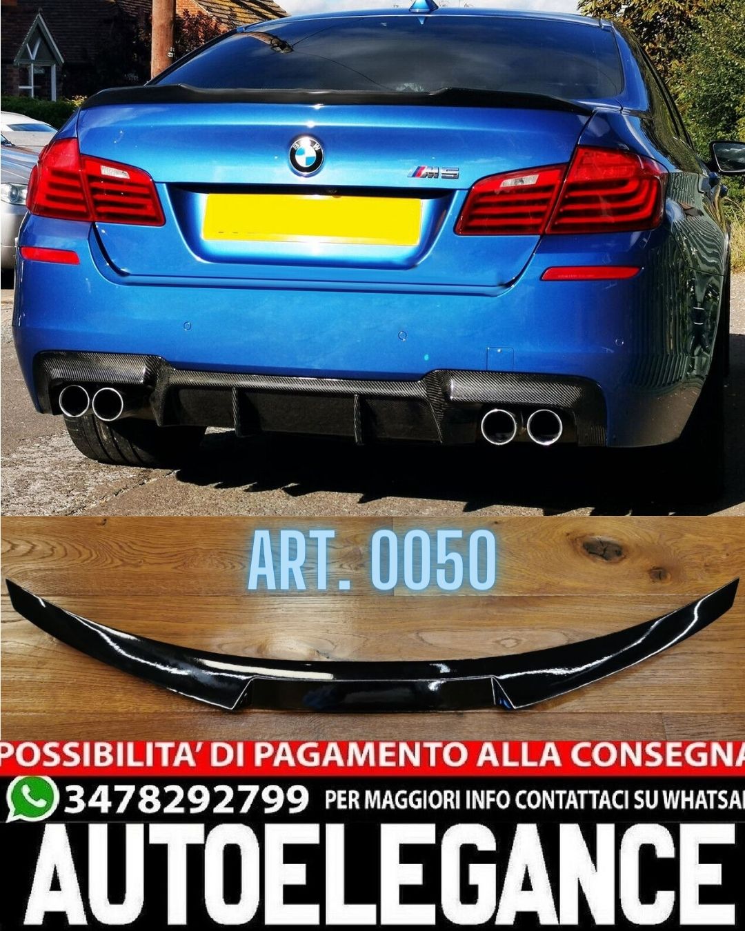 SPOILER ADATTO PER BMW SERIE 5 F10 LOOK M5 DESIGN NERO LUCIDO