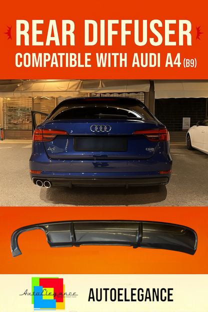 0445🔥DIFFUSORE POSTERIORE NERO LUCIDO PER AUDI A4 B9 8W 2015–2018 2 USCITE SX🔥