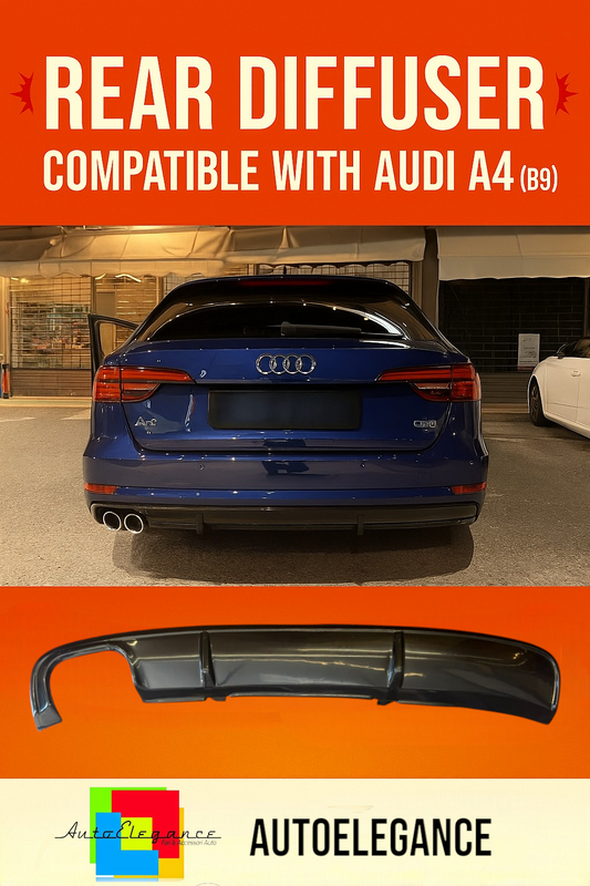 0445🔥DIFFUSORE POSTERIORE NERO LUCIDO PER AUDI A4 B9 8W 2015–2018 2 USCITE SX🔥