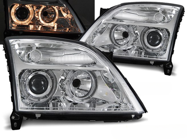 💫ART.6146 FARI ANTERIORI per OPEL VECTRA C 2002-2005 OCCHI D'ANGELO CROMATI💫