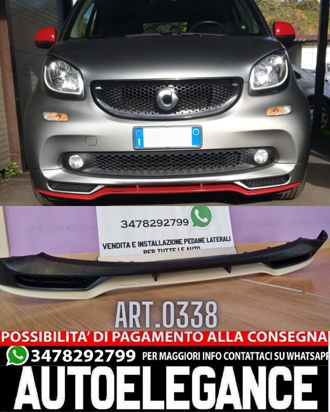 SOTTO PARAURTI ADATTO PER SMART 453 ABS LOOK BRABUS DESIGN GREZZO