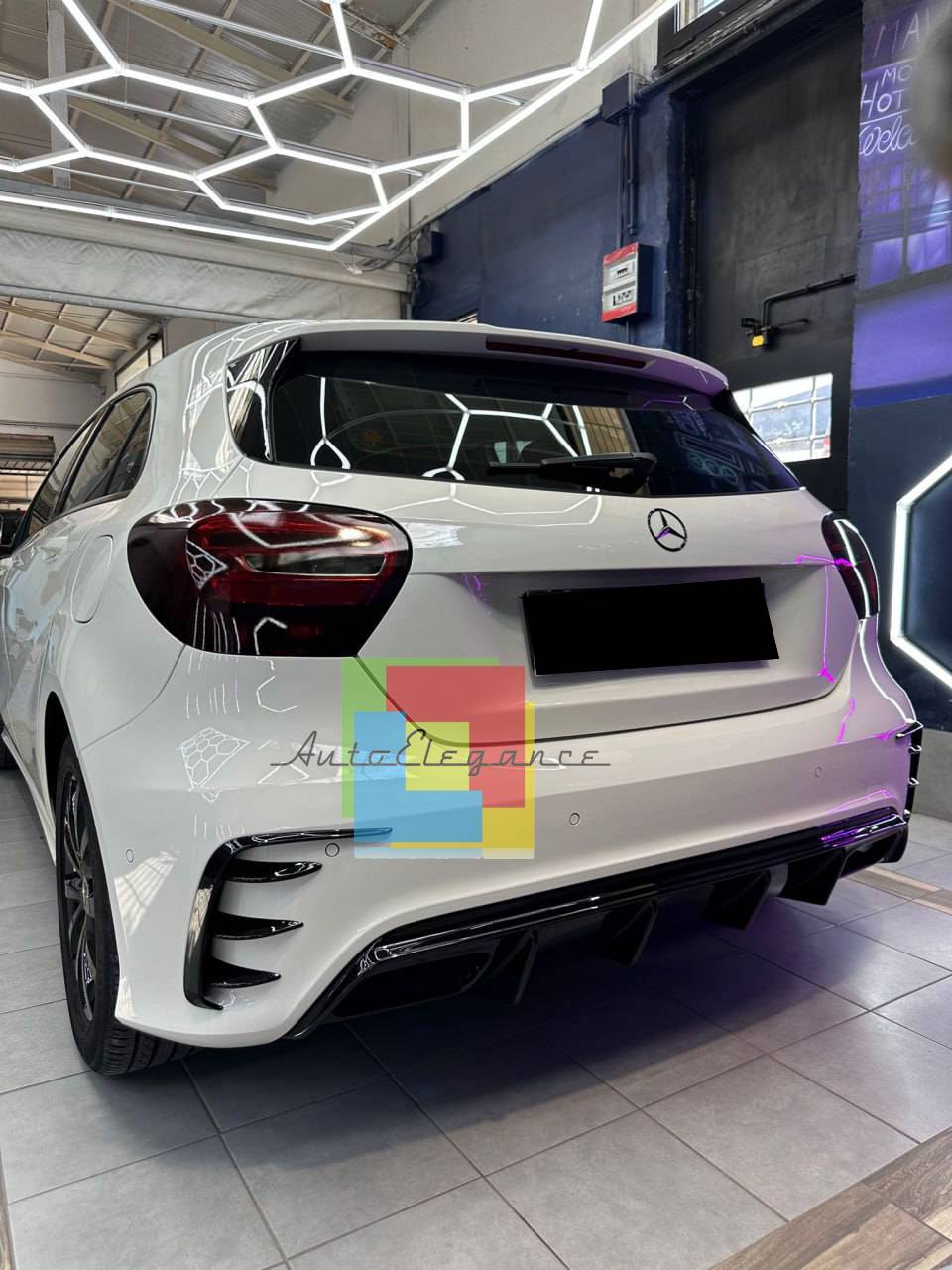 DIFFUSORE ADATTO PER MERCEDES CLASSE A W176 LOOK A45 + TERMINALI CROMATI