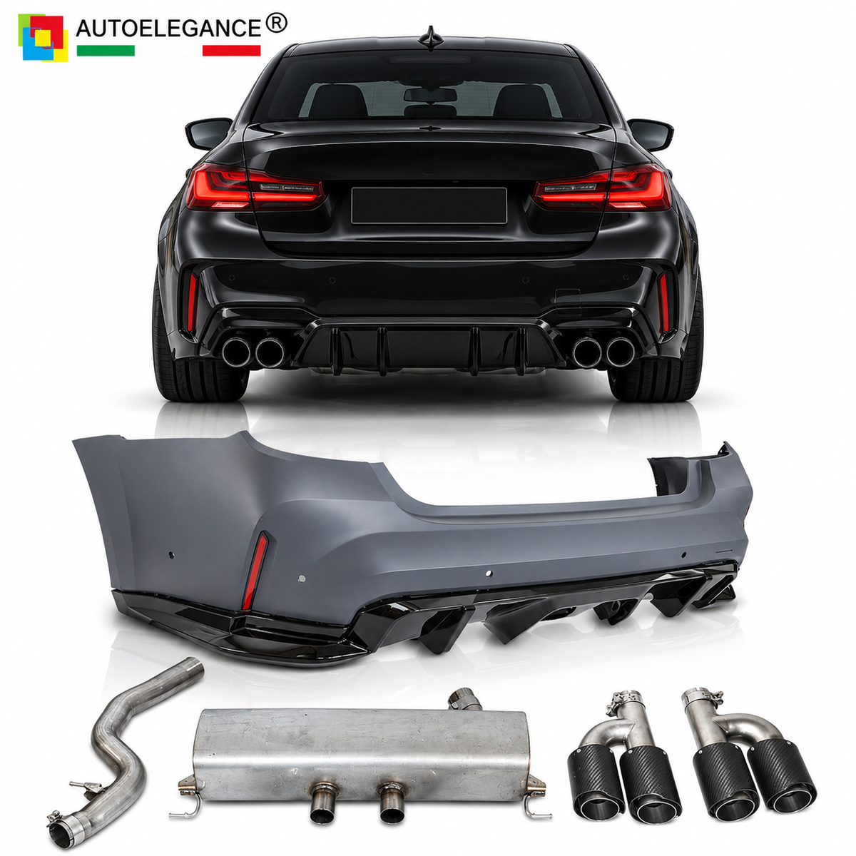 PARAURTI POSTERIORE STILE SPORT CON TERMINALI ADATTO PER BMW G20 19-22 LOOK M