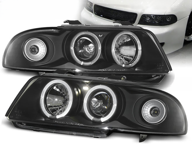 BLACK ANGEL EYES HEADLIGHTS SUITABLE for AUDI A4 11.94-12.98 