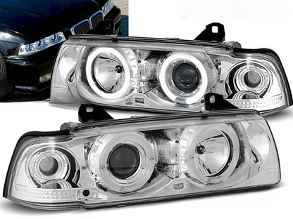 💫ART.6183 LPBM03 FARI OCCHI D'ANGELO CROMATI per BMW E36 1990-1999 C/C💫