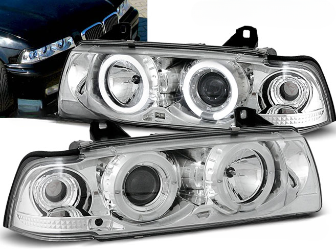 FARI ANTERIORI ANGEL EYES CROMATI adatti compatibili per BMW E36 12.90-08.99 C/C