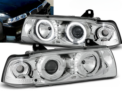 FARI ANTERIORI ANGEL EYES CROMATI adatti compatibili per BMW E36 12.90-08.99 C/C