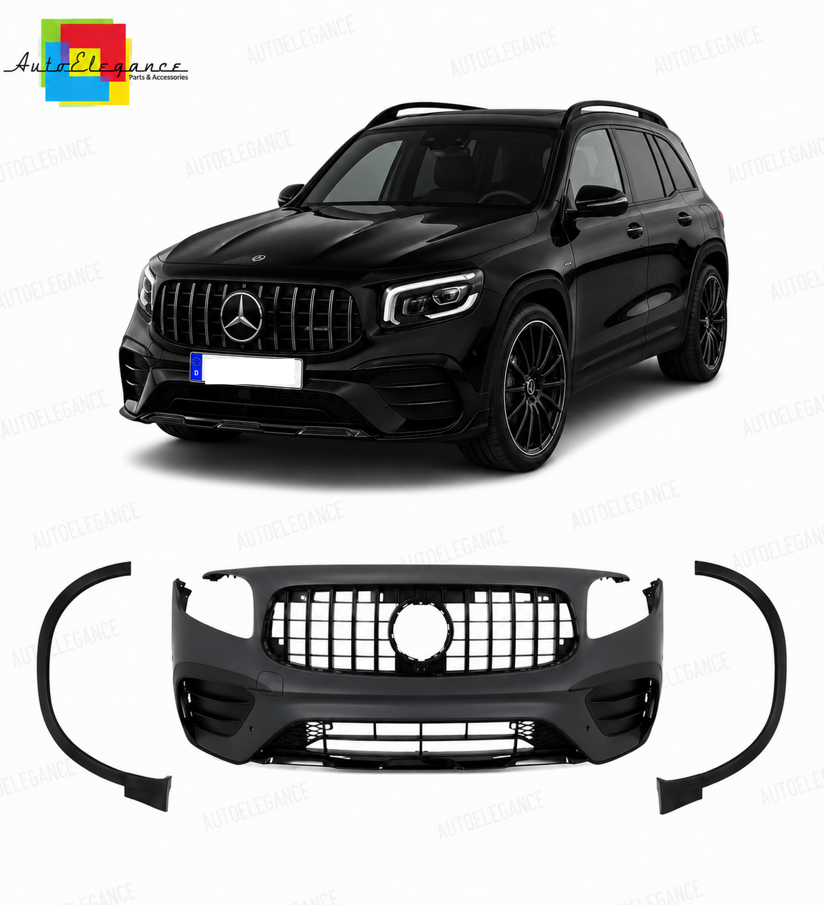 💕PARAURTI ANTERIORE MERCEDES X247 20- LOOK GLB35 GRIGLIA NERA💕