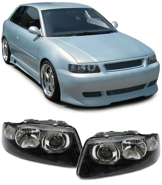 AUDI A3 8L 2000-2003 FARI ANTERIORI NERI LENTICOLARI