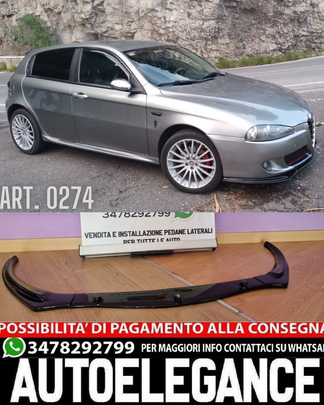 SPLITTER 3 PEZZI ADATTO PER ALFA ROMEO 147 LOOK NERO LUCIDO DESIGN SPORTIVO
