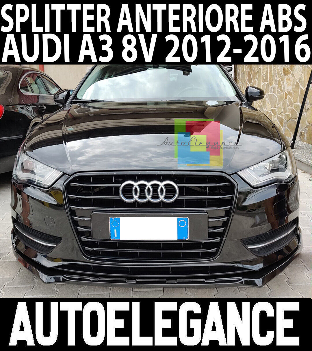 SPLITTER ADATTO PER AUDI A3 8V 2012-2016 STANDARD SLINE LOOK NERO LUCIDO.