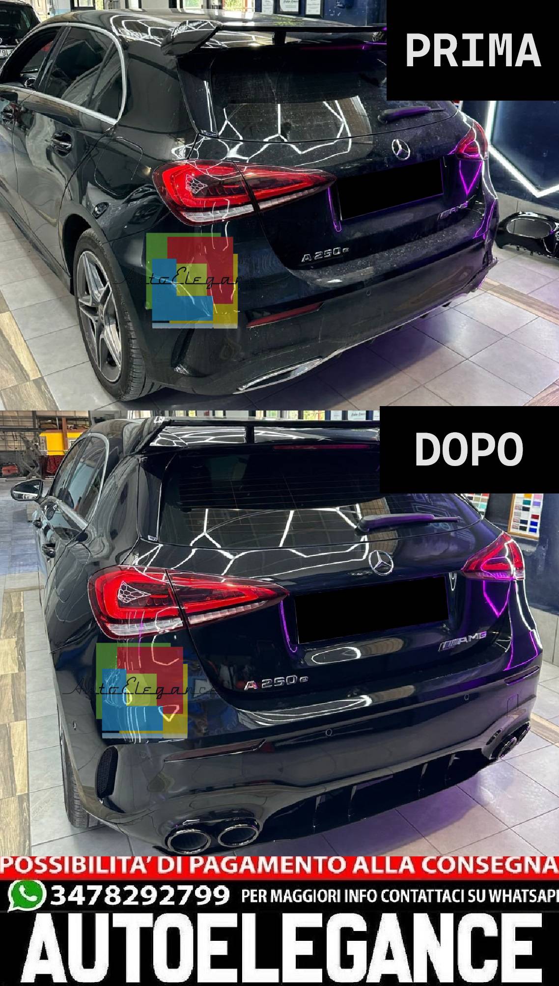 DIFFUSORE ADATTO PER MERCEDES CLASSE A W177 AMG + TERMINALI NERI LOOK A45S