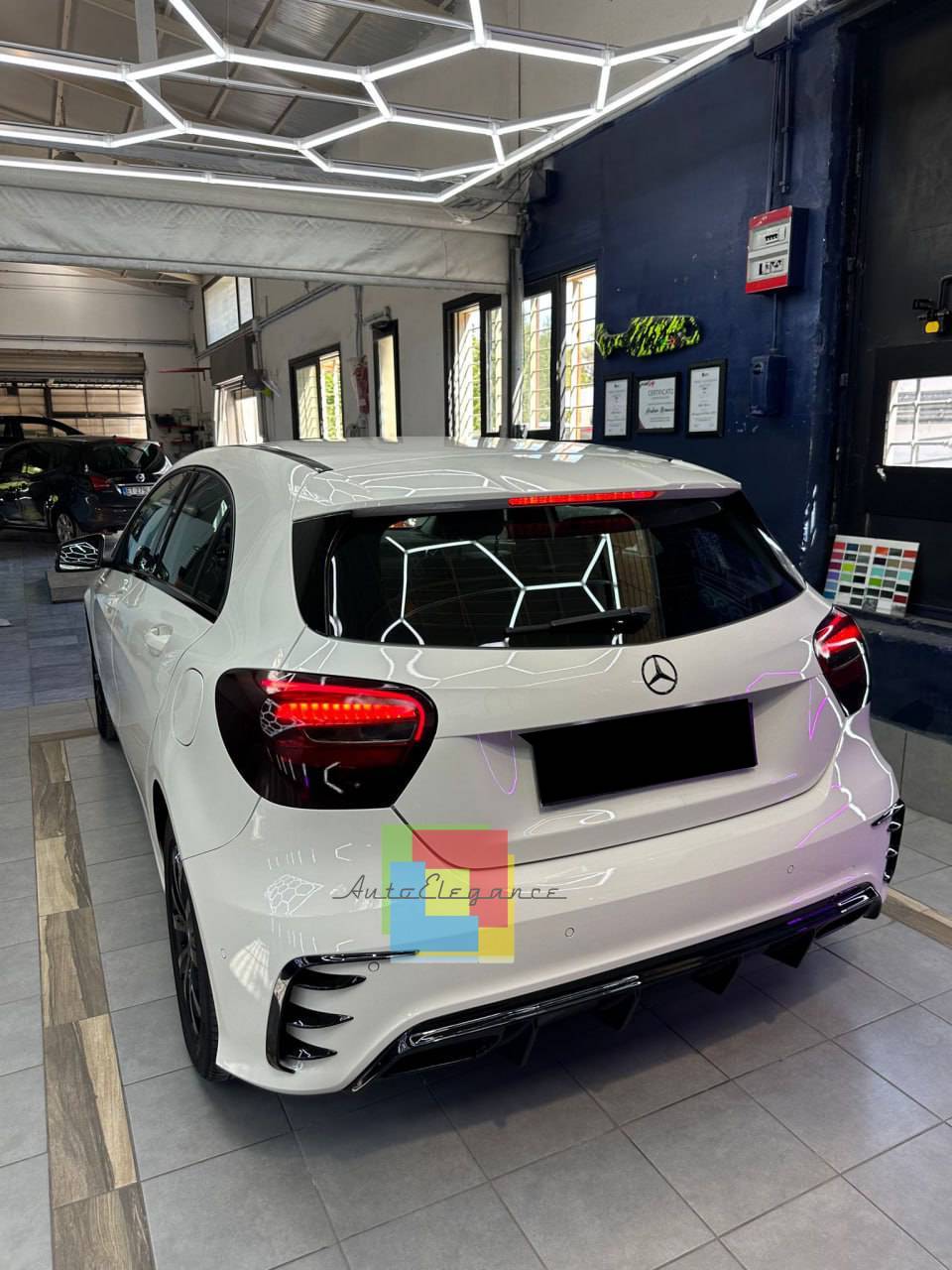 DIFFUSORE ADATTO PER MERCEDES CLASSE A W176 LOOK A45 + TERMINALI CROMATI