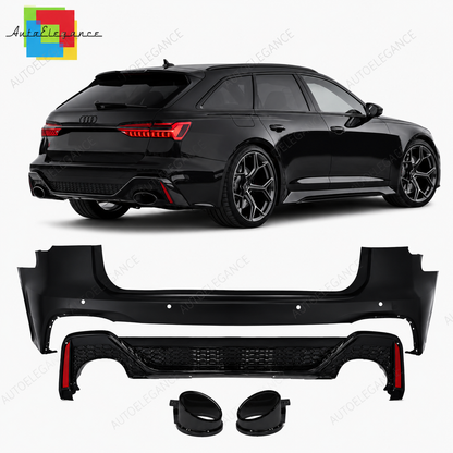👉Paraurti Posteriore AudiA6 Avant 19-24 Look RS6 Diffusore+Terminali Neri ABS👈