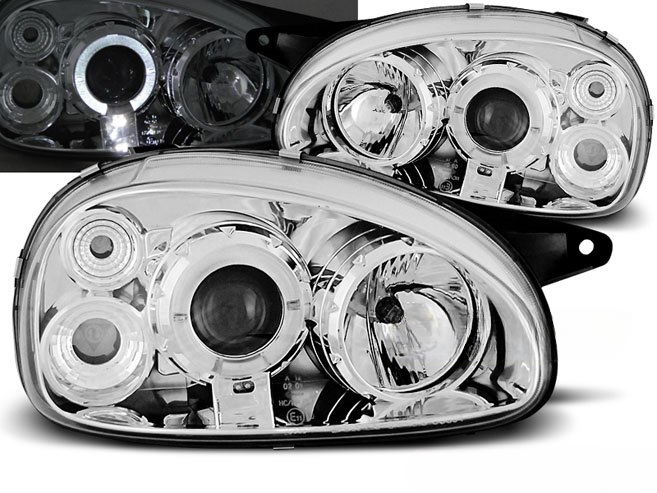 💫ART.6098 FARI ANTERIORI OCCHI D'ANGELO CROMATI per OPEL CORSA B 93-00💫