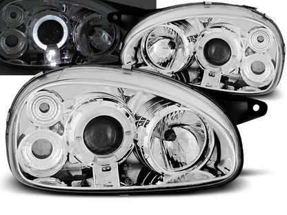 💫ART.6098 FARI ANTERIORI OCCHI D'ANGELO CROMATI per OPEL CORSA B 93-00💫