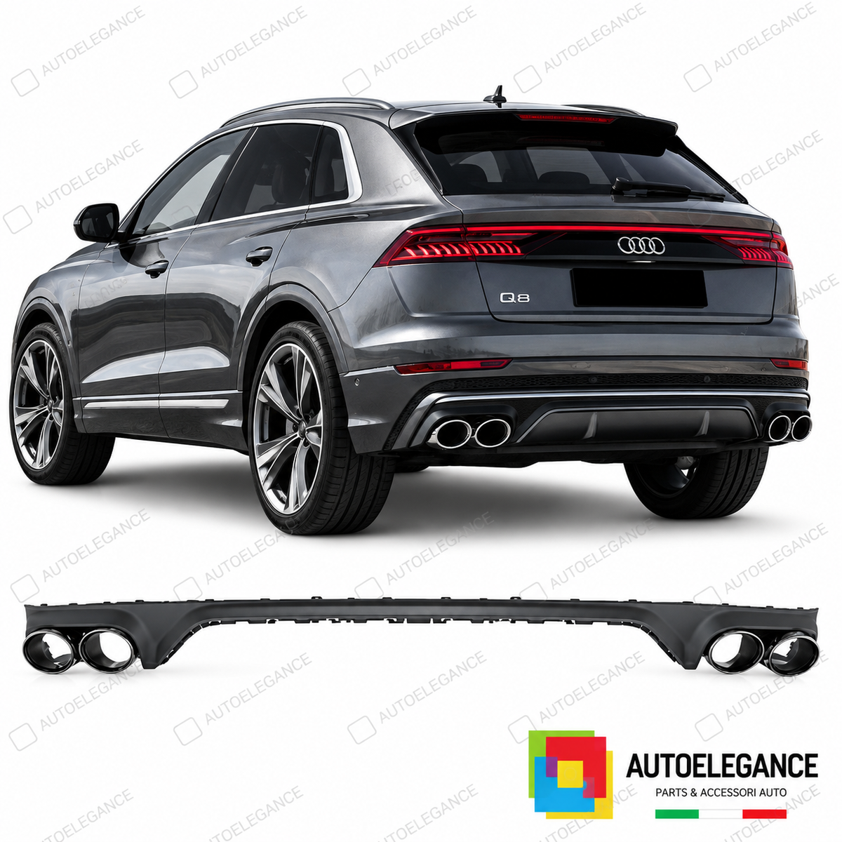 DIFFUSORE AUDI Q8 18-23 LOOK SQ8 TERMINALI DI SCARICO CROMATI