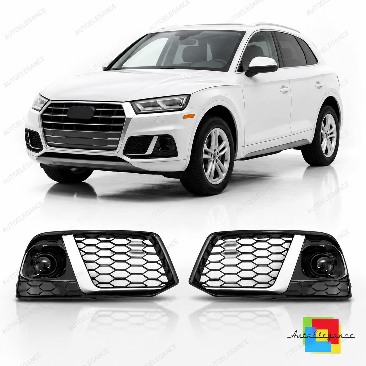 👉Coprifendinebbia Argento e Nero Lucido adatti per Audi Q5 FY 2017-2020👈
