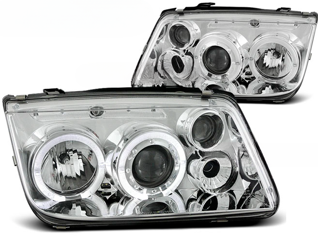 FARI ANTERIORI ANGEL EYES CROMATI adatti compatibili per VW BORA 09.98-07.05