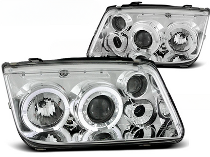 FARI ANTERIORI ANGEL EYES CROMATI adatti compatibili per VW BORA 09.98-07.05