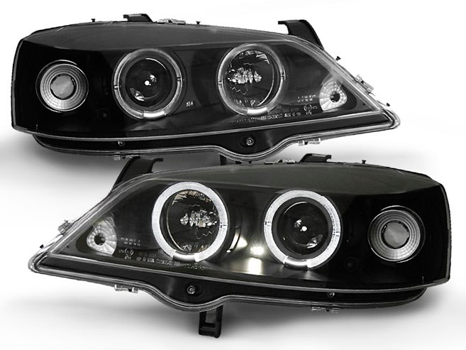 💫ART.6140 FARI ANTERIORI per OPEL ASTRA G 09.97-02.04 OCCHI D'ANGELO NERI💫