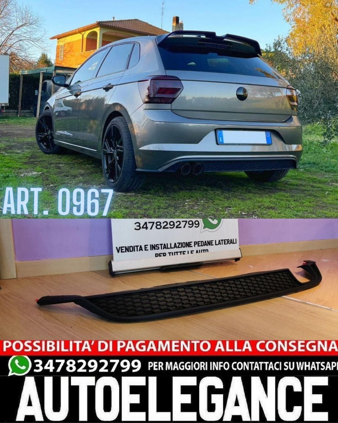 DIFFUSORE POSTERIORE ADATTO PER VW POLO AW1 2018+ LOOK GTI ABS DESIGN NERO OPACO