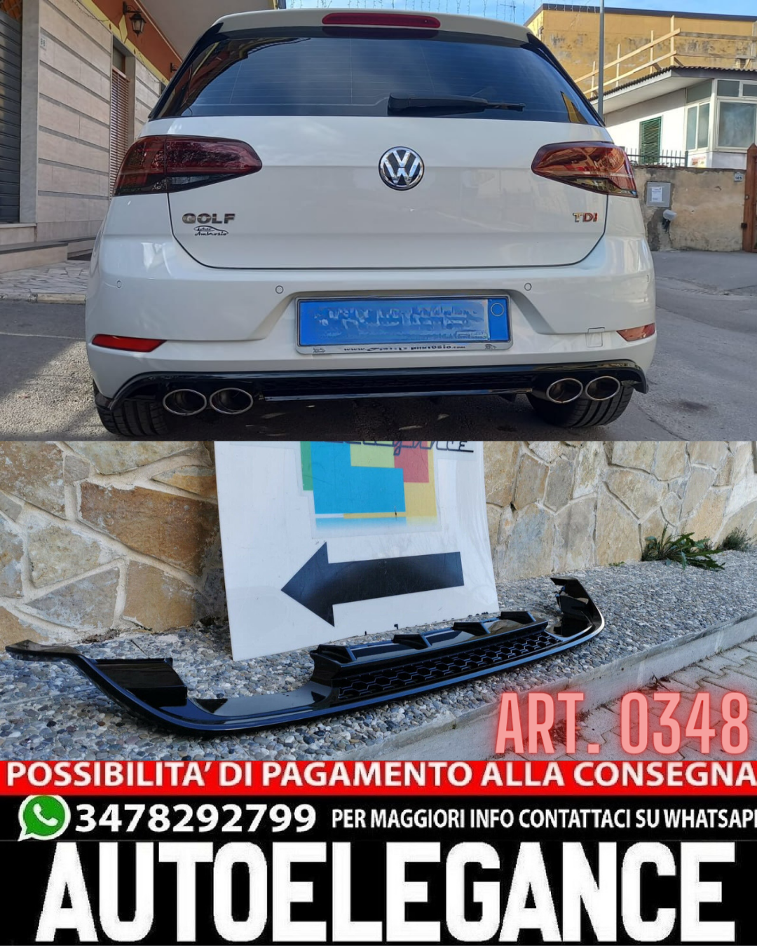DIFFUSORE POSTERIORE ADATTO PER VW GOLF 7.5 2+2 DESIGN NIDO APE LOOK SPORTIVO