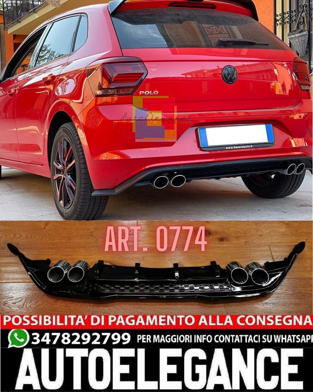 DIFFUSORE ADATTO PER VW POLO AW1 2017+ LOOK GTI NERO (CON TERMINALI)